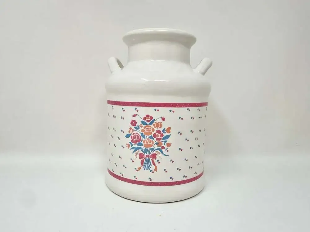 White Ceramic Vintage Milk Jug with Hand Painted Floral Cottagecore Design